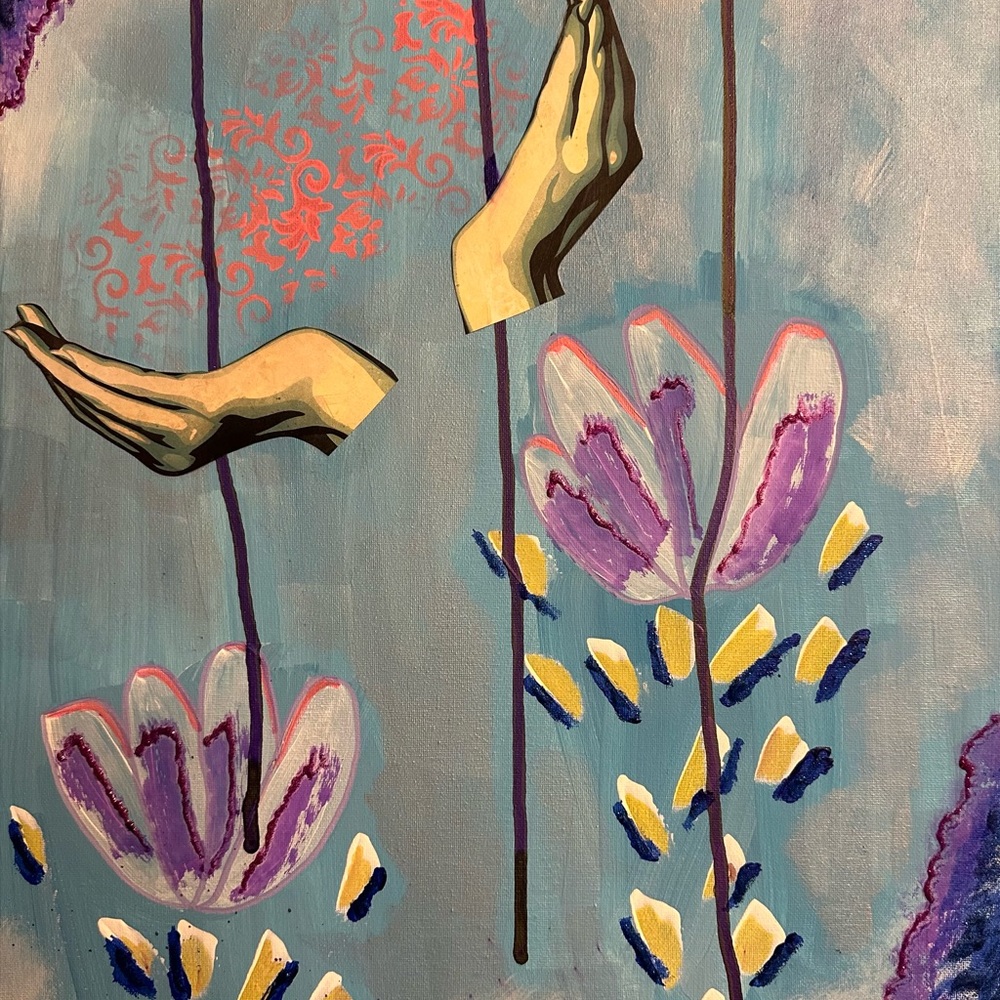 Abstract Blue and Gold Painting on Canvas